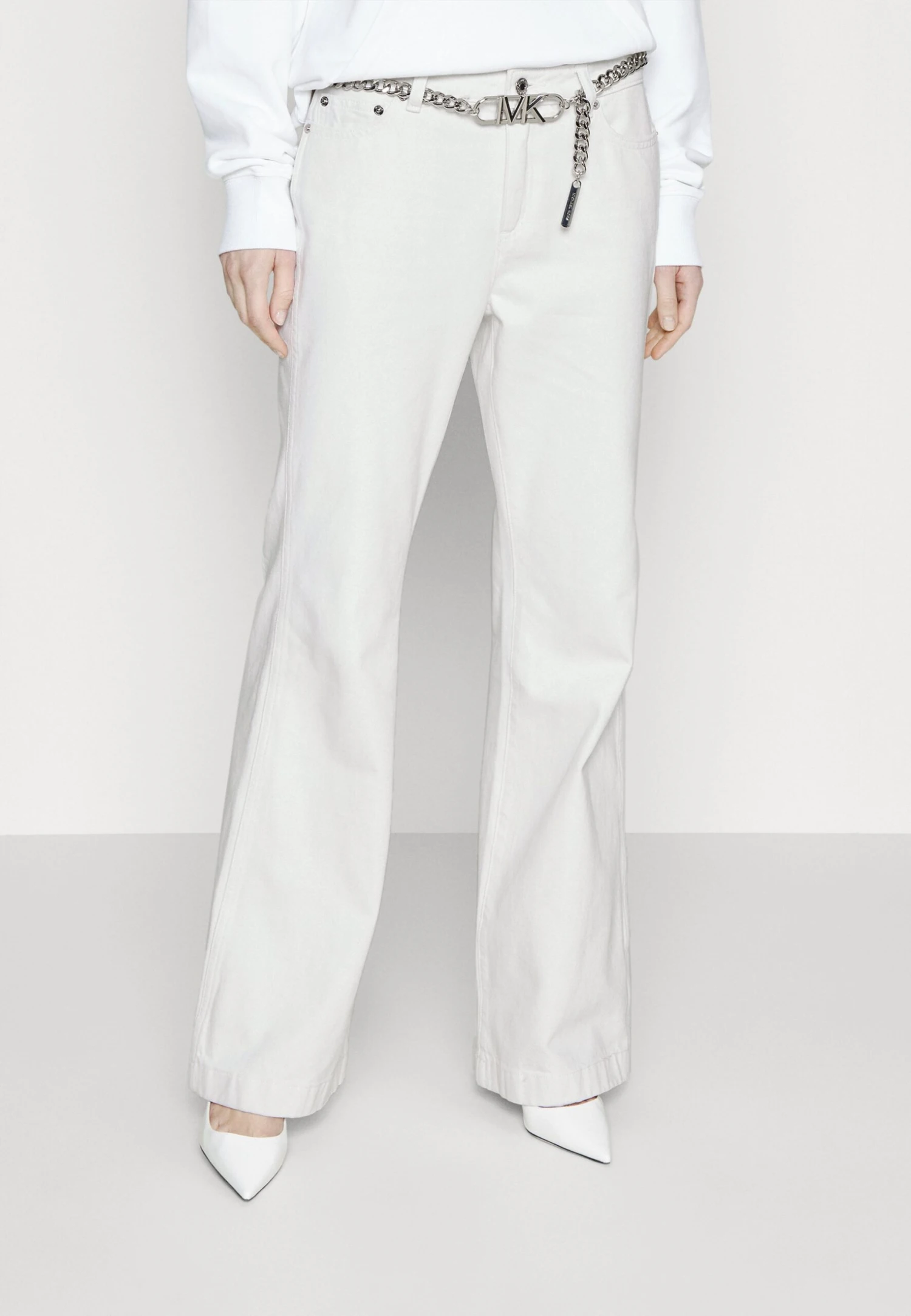 MICHAEL Michael Kors Flare Chain Belt Jean - Bootcut Jeans - Optic White 3 MICHAEL Michael Kors Flare Chain Belt Jean - Bootcut Jeans - Optic White
