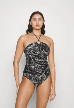 MICHAEL Michael Kors Sonoran Palm Logo Ring Halter One Piece - Badpak - Black