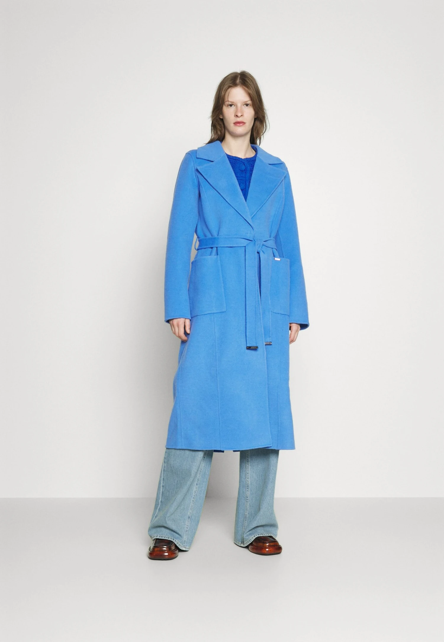 MICHAEL Michael Kors Belted Wrap Style Face Coat - Mantel - Blue 3 MICHAEL Michael Kors Belted Wrap Style Face Coat - Mantel - Blue