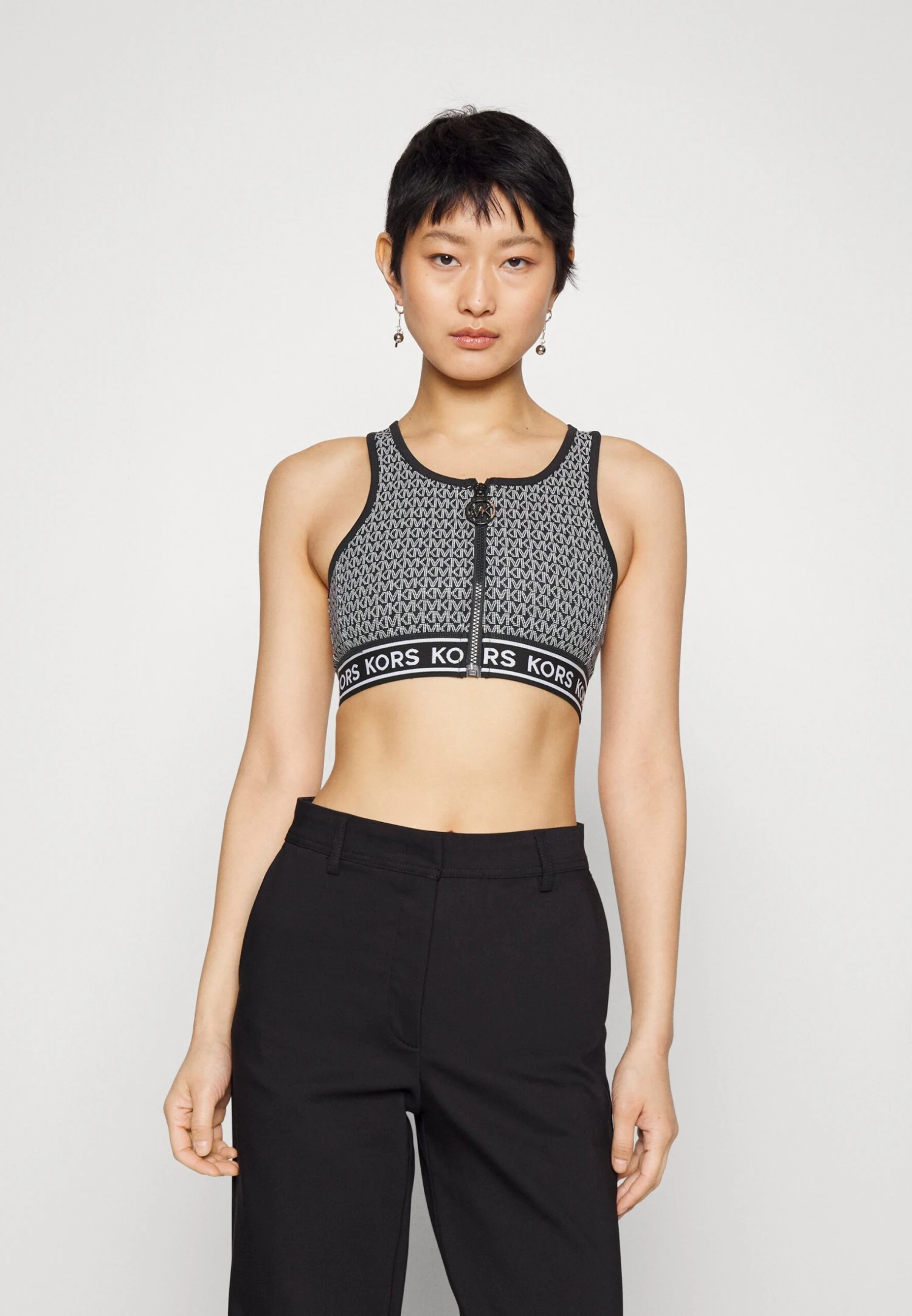 MICHAEL Michael Kors Logo Dot Zip Up- Top - Black/White 3 MICHAEL Michael Kors Logo Dot Zip Up- Top - Black/White