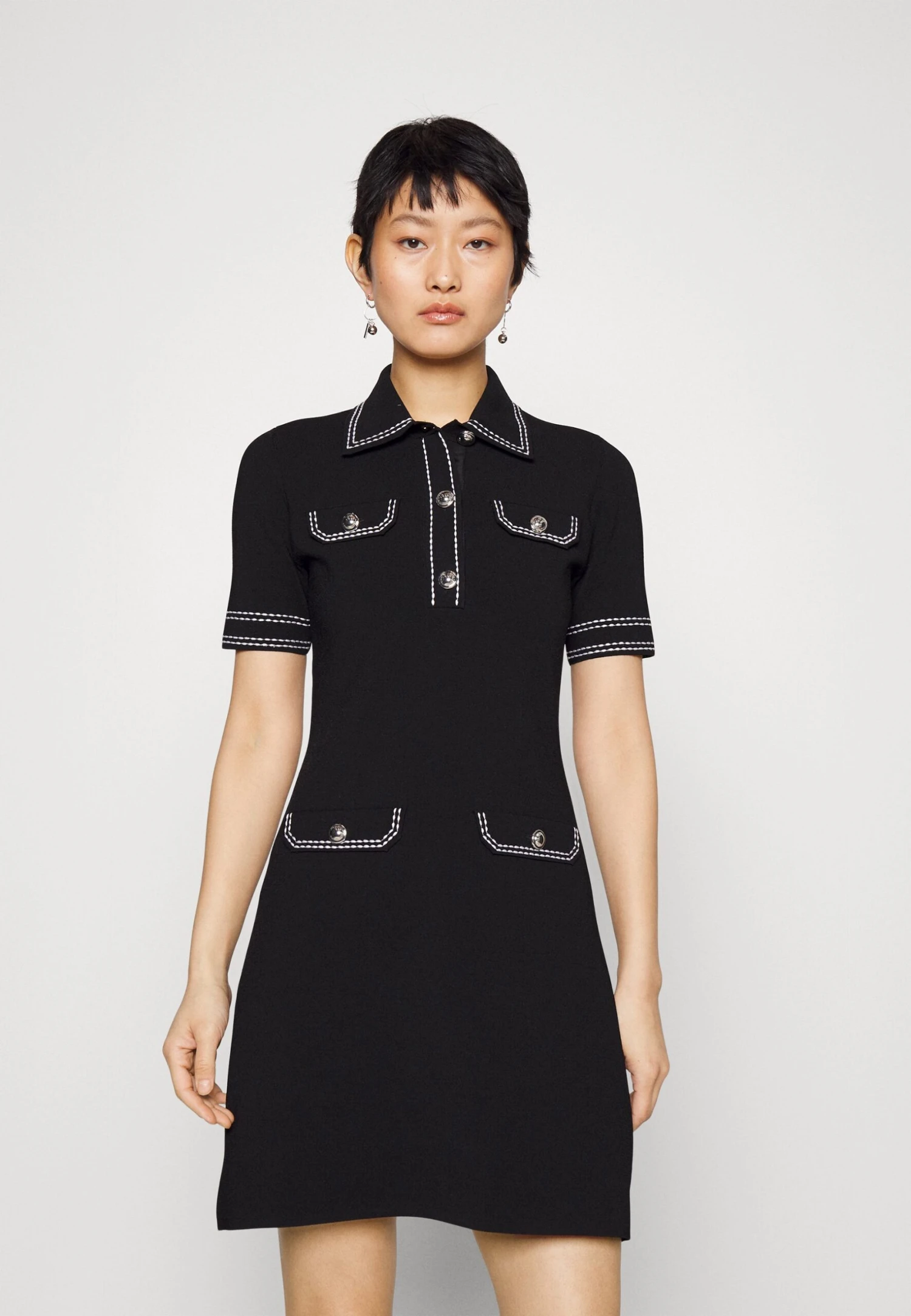 MICHAEL Michael Kors Eco Pop Button - Gebreide Jurk - Black 3 MICHAEL Michael Kors Eco Pop Button - Gebreide Jurk - Black