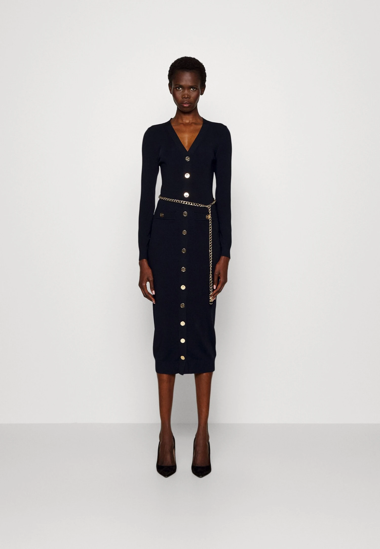 MICHAEL Michael Kors Snaps Midi Cardi - Gebreide Jurk - Midnightblue 3 MICHAEL Michael Kors Snaps Midi Cardi - Gebreide Jurk - Midnightblue