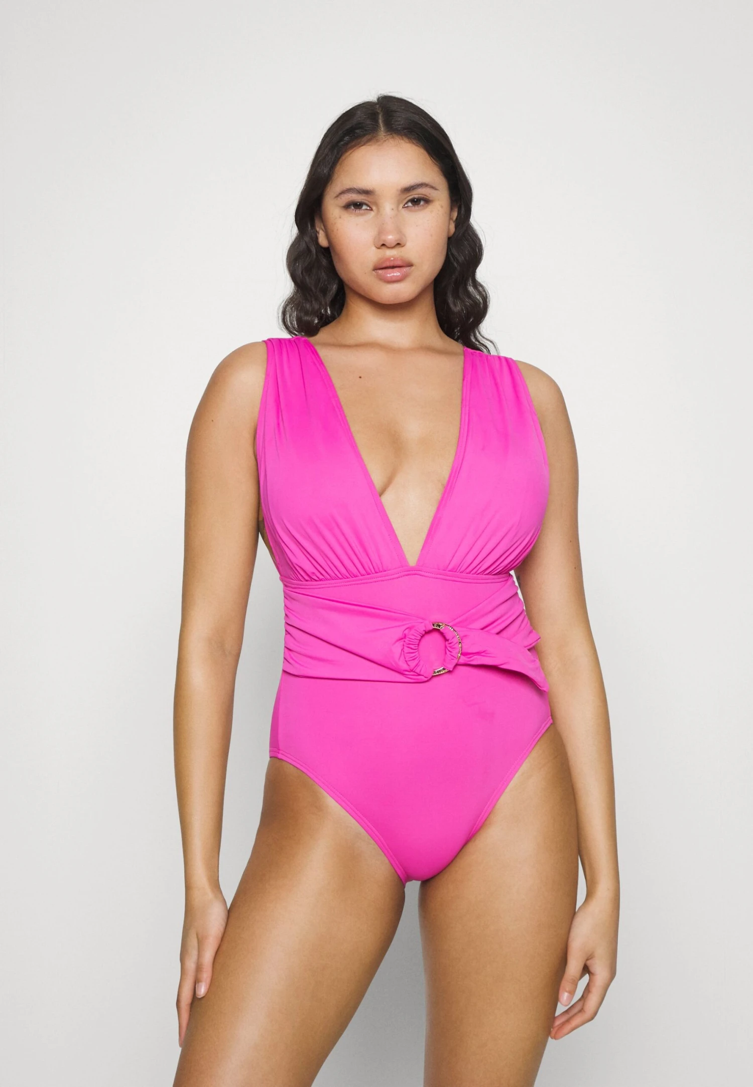MICHAEL Michael Kors Iconic Solids Belted Surplice Plunge Onepiece - Badpak - Cerise 3 MICHAEL Michael Kors Iconic Solids Belted Surplice Plunge Onepiece - Badpak - Cerise