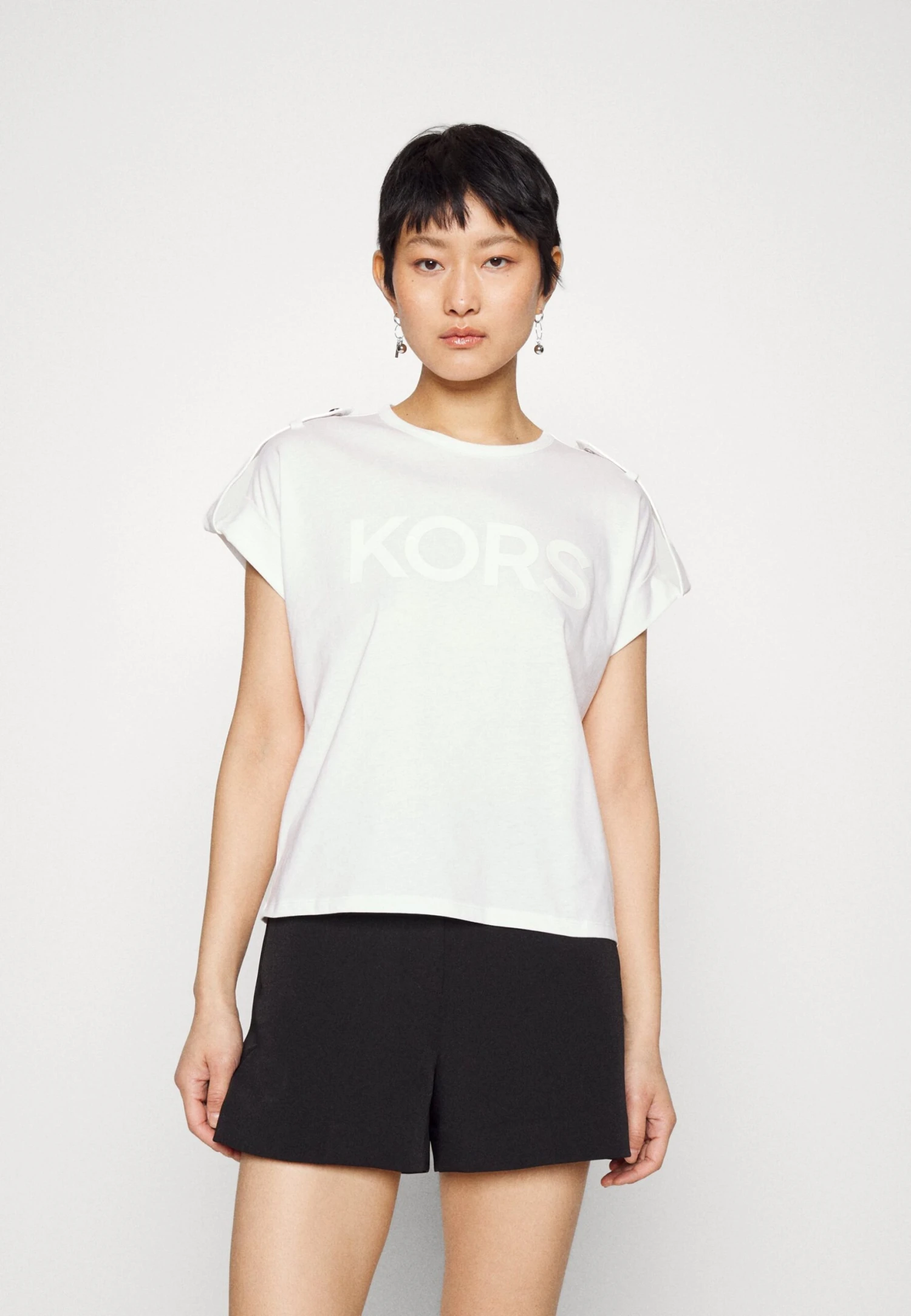MICHAEL Michael Kors Snap Epaulette- T-Shirt Print - White 3 MICHAEL Michael Kors Snap Epaulette- T-Shirt Print - White