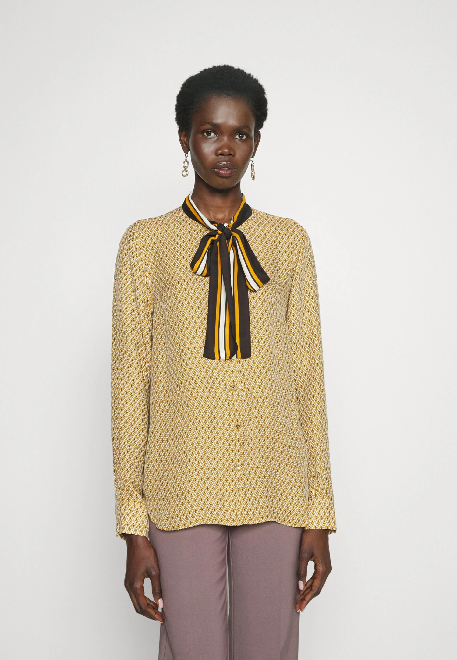 MICHAEL Michael Kors Lattice Logo Bow Blouse - Blouse - Marigold 3 MICHAEL Michael Kors Lattice Logo Bow Blouse - Blouse - Marigold