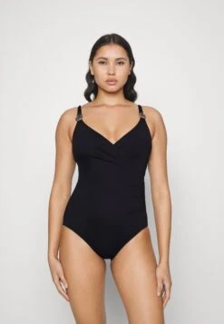 MICHAEL Michael Kors Iconic Solids Logo Trim Surplice Onepiece - Badpak - Black